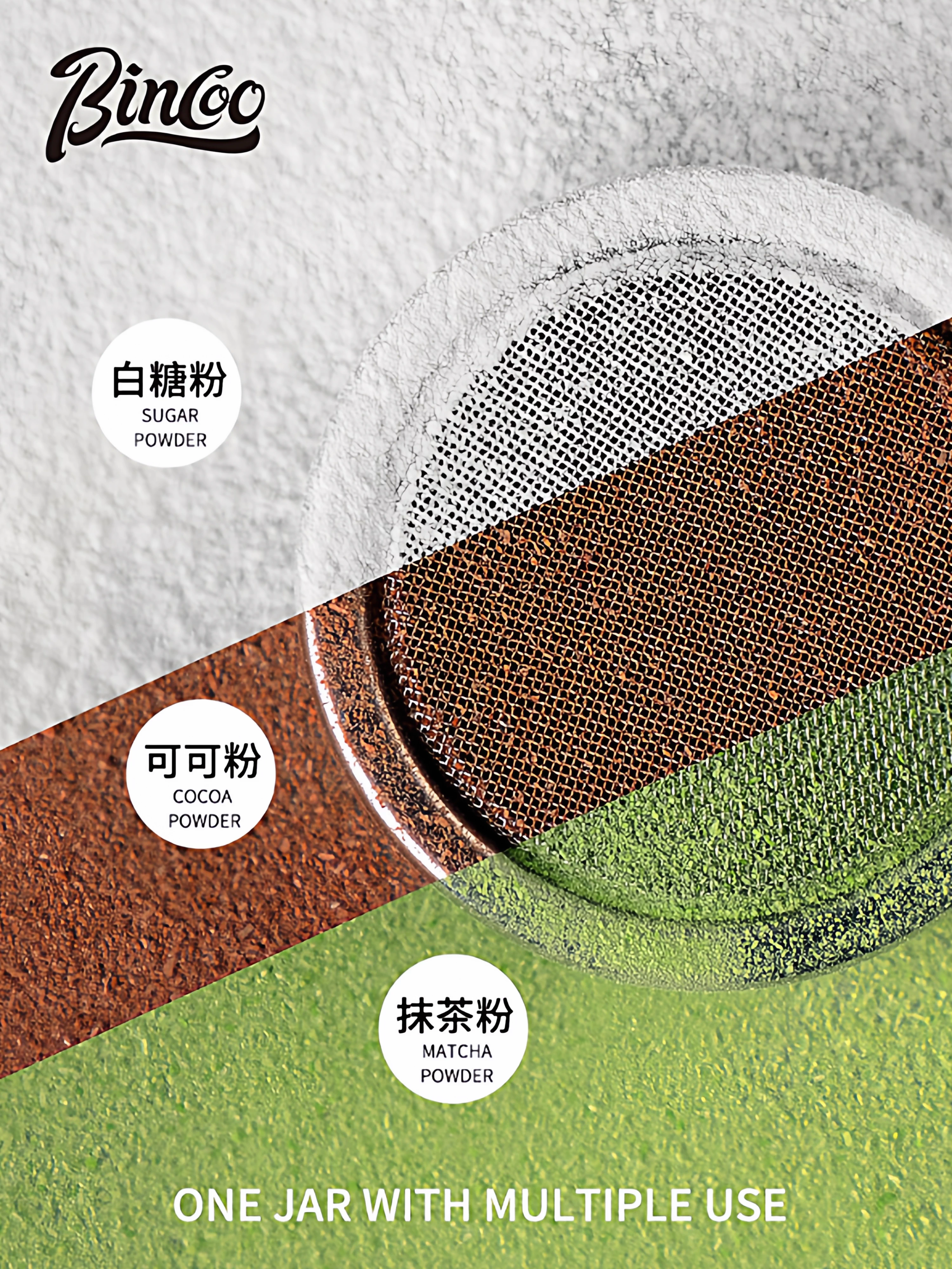 Bộ dụng cụ pha chế Bincoo dành cho bột cà phê, matcha, bột ca cao, dụng cụ rây đường, dụng cụ rắc bột 304, khuôn tạo hình latte art