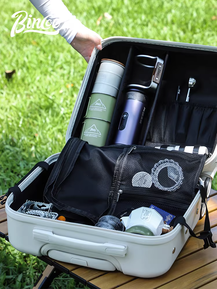 Bộ pha cà phê Moka ngoài trời Bincoo hai van, kiểu Ý, nhỏ gọn, kèm hộp đựng, dụng cụ pha cà phê dã ngoại