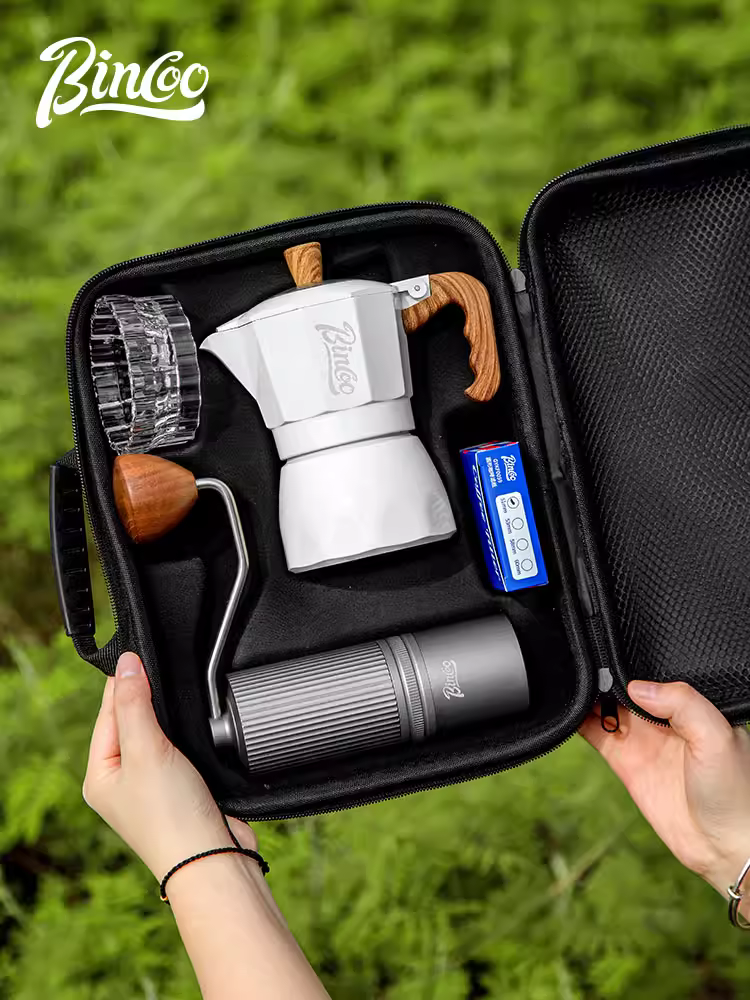 Bộ pha cà phê Moka Bincoo nhỏ gọn, dùng ngoài trời, bộ pha cà phê espresso di động, kèm túi đựng, bộ dụng cụ du lịch đầy đủ