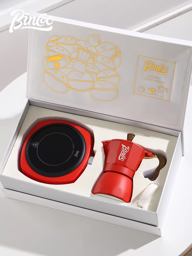 Bộ pha cà phê Moka Bincoo hai van, hộp quà tặng, máy pha cà phê espresso nhỏ kiểu Ý, bộ quà tặng ba món
