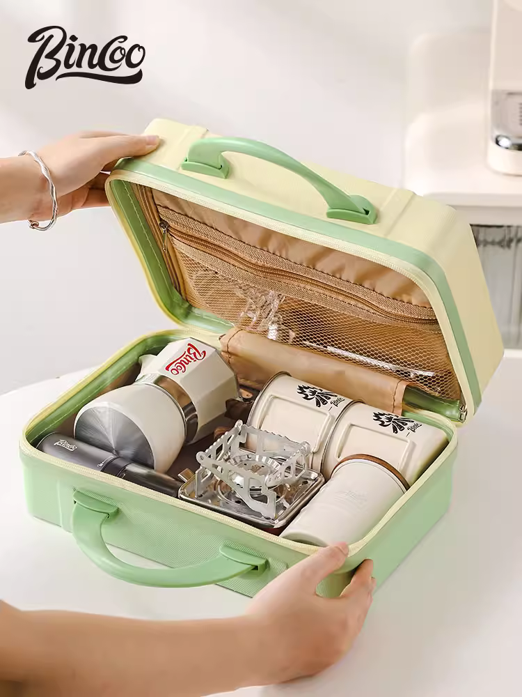 Bộ pha cà phê Bincoo du lịch ngoài trời, ấm pha cà phê moka một van, thiết bị pha cà phê cắm trại, bộ pha cà phê di động đầy đủ