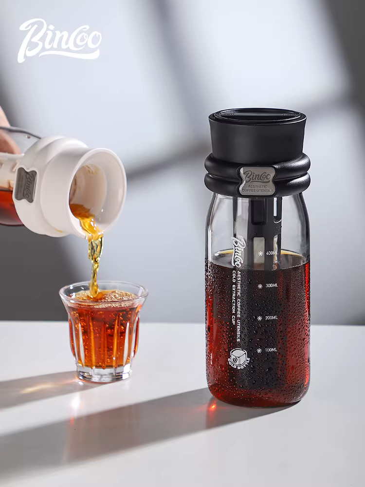 Bình pha cà phê lạnh bằng thủy tinh Bincoo với bộ lọc 300 mesh, cốc pha cà phê lạnh dùng tại nhà, bình pha cà phê lạnh, di động