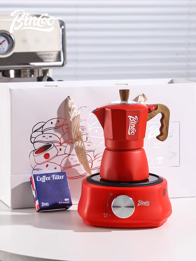 Bộ pha cà phê Moka Bincoo hai van, hộp quà tặng, máy pha cà phê espresso nhỏ kiểu Ý, bộ quà tặng ba món