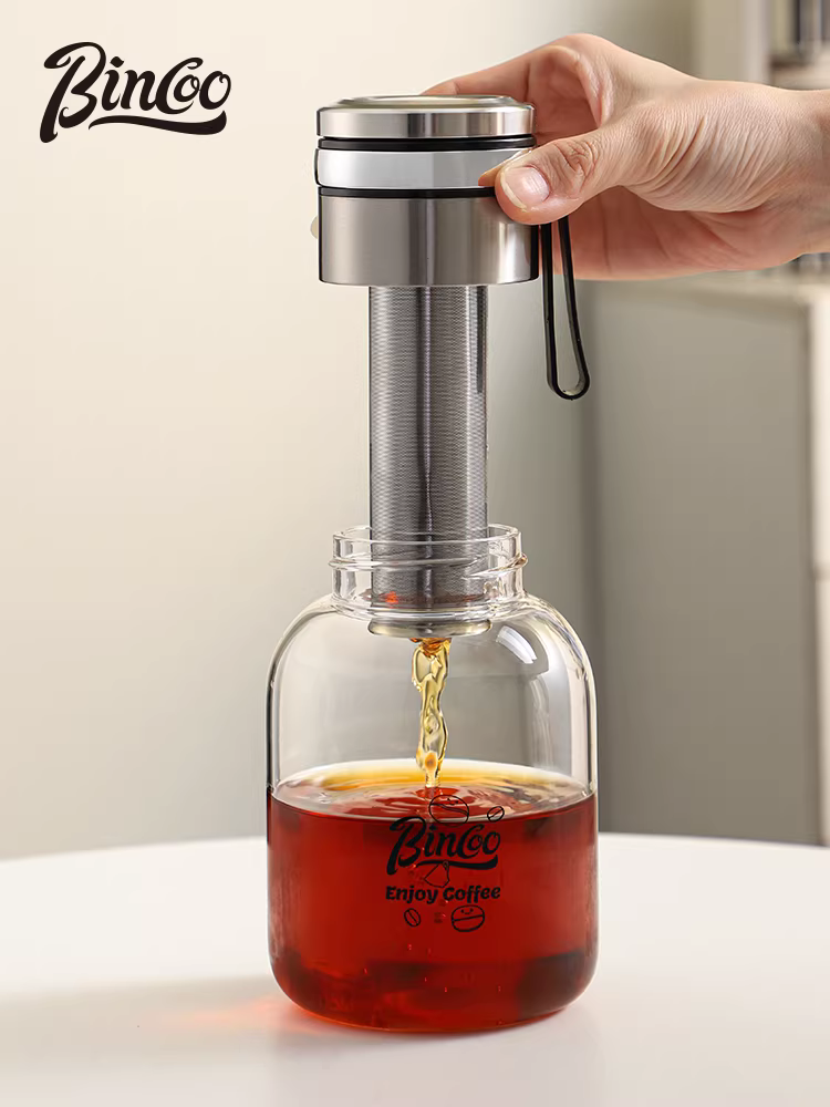 Bình pha cà phê lạnh bằng kính Bincoo, bộ lọc bằng thép không gỉ, cốc pha cà phê lạnh, bình pha cà phê lạnh, ấm pha trà trái cây lạnh