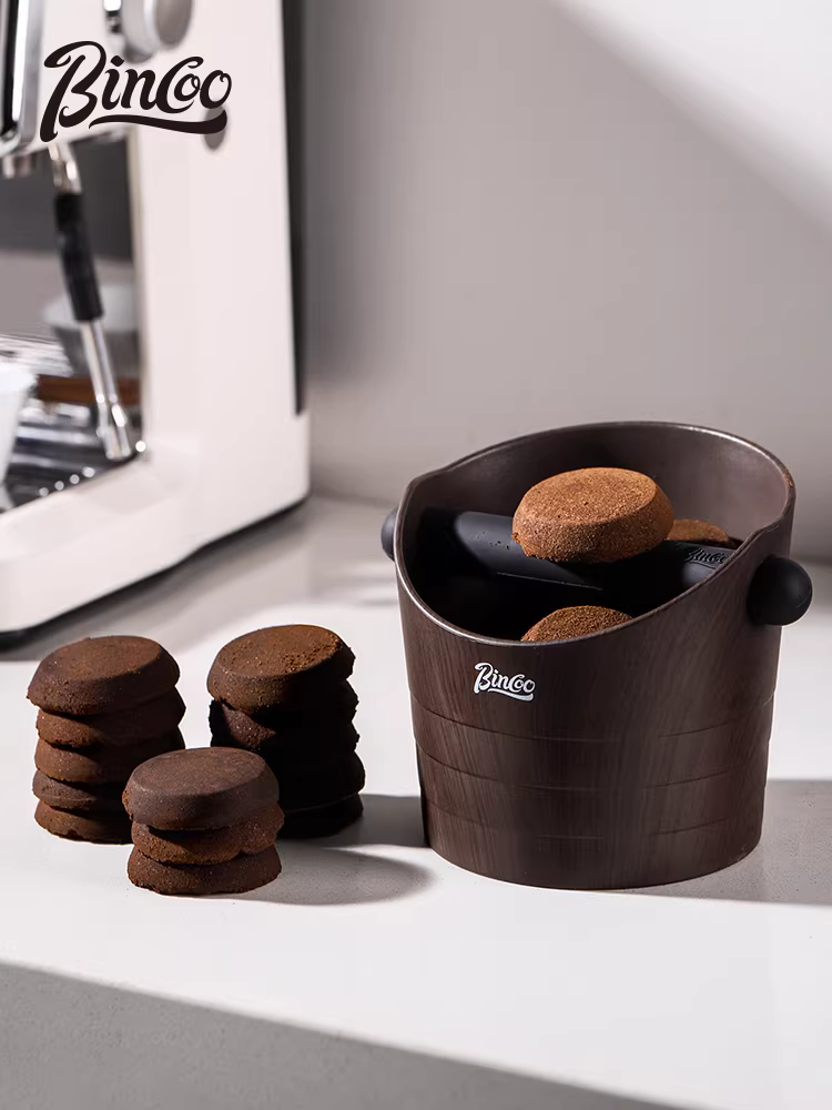 Hộp đựng bã cà phê Bincoo vân gỗ lớn dùng cho gia đình, dụng cụ chứa chất thải kiểu Ý, hộp đựng bã cà phê, dụng cụ nén cà phê.