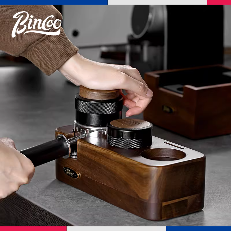 Bộ dụng cụ nén cà phê Bincoo bằng gỗ óc chó, gồm dụng cụ nén cà phê, dụng cụ phân phối bột cà phê, kích thước 51/58mm, bộ ba món