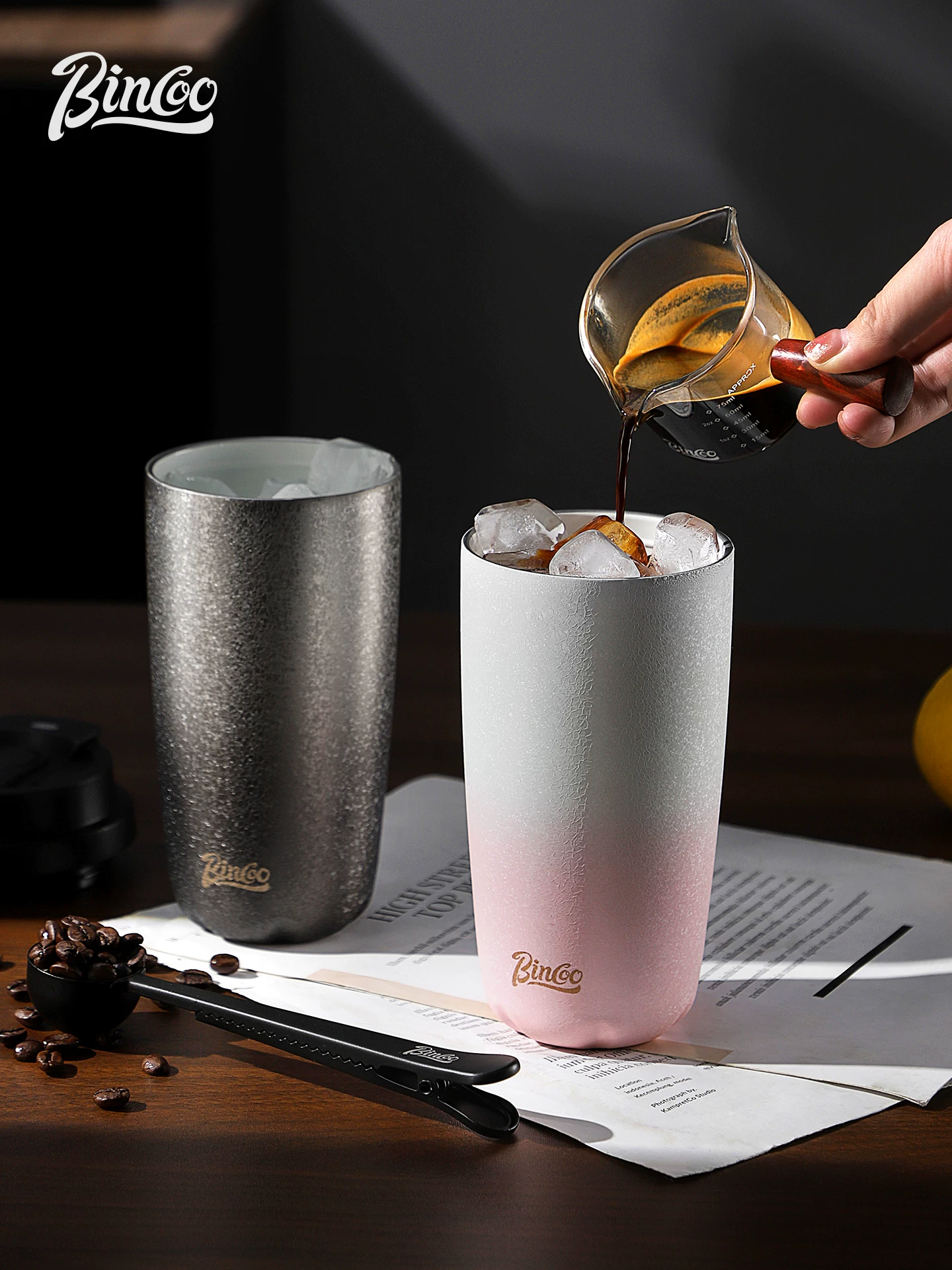 Cốc cà phê Bincoo cốc giữ nhiệt dung tích lớn cốc giữ nhiệt retro cao cấp ngoài trời cốc di động cốc nước bằng thép không gỉ