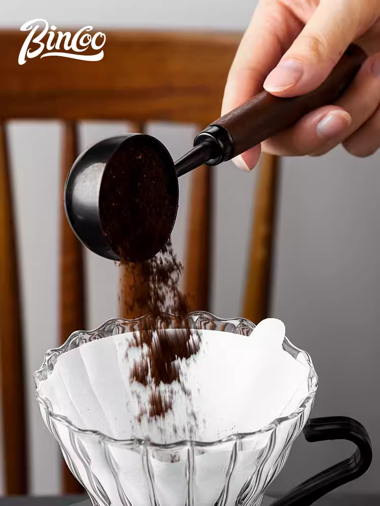 Muỗng cà phê Bincoo bằng thép không gỉ 304, muỗng đo trọng lượng đặc biệt dành cho hạt cà phê, cán dài bằng gỗ óc chó, muỗng đo bột cà phê