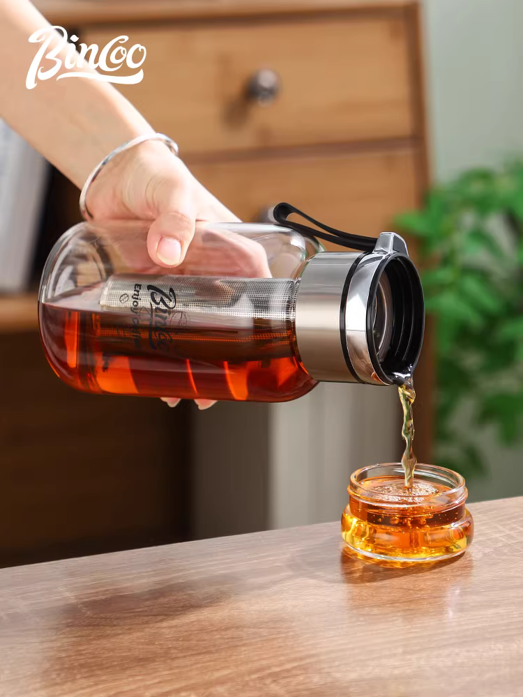Bình pha cà phê lạnh Bincoo bằng kính, dùng được cho gia đình và ngoài trời, bình lọc cà phê lạnh bằng thép không gỉ 304 di động, bình đựng cà phê lạnh
