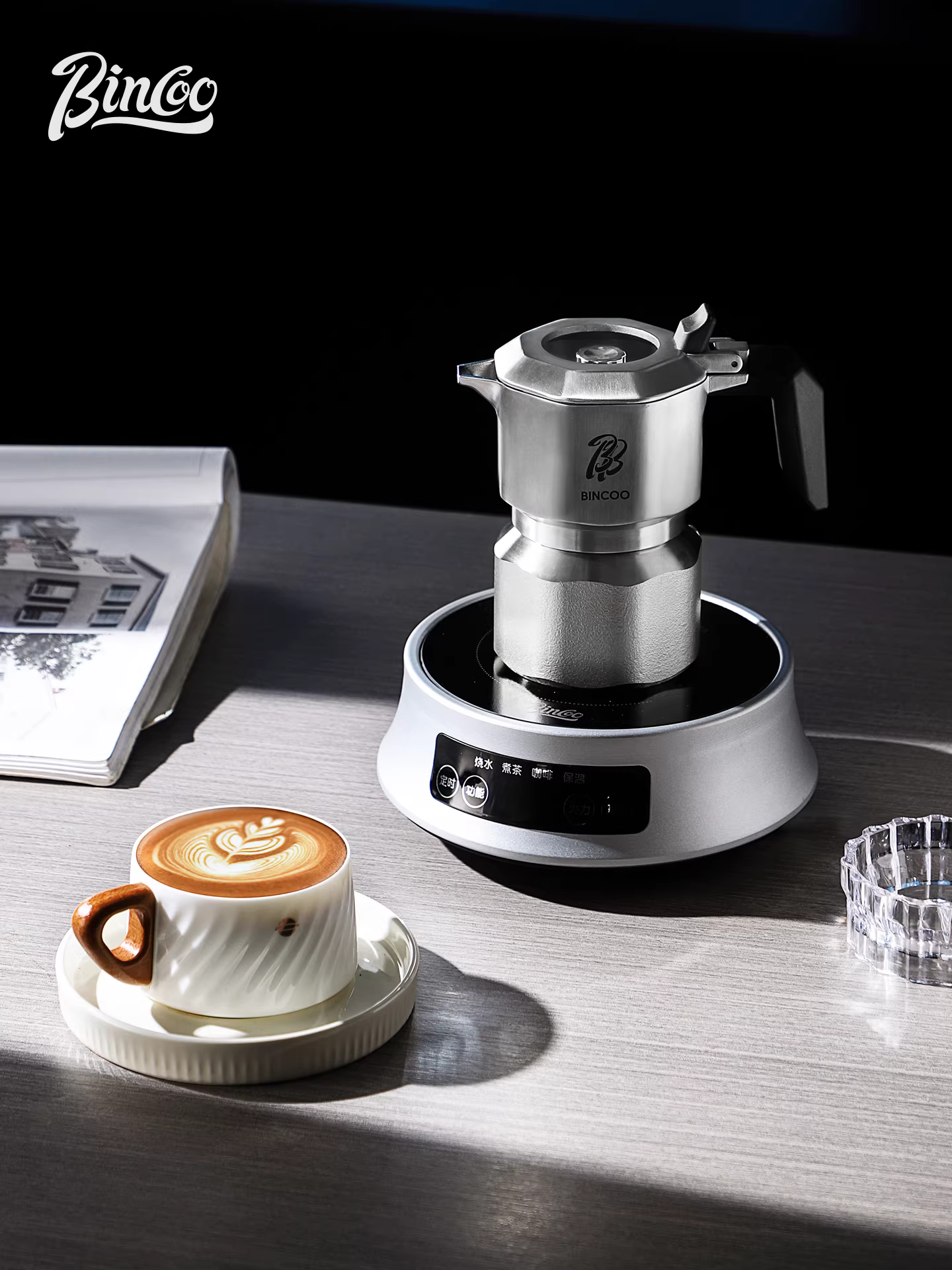 Bộ pha cà phê moka ba van Bincoo bằng thép không gỉ 316, máy pha cà phê espresso gia dụng nhỏ gọn, pha cà phê thủ công kiểu Ý