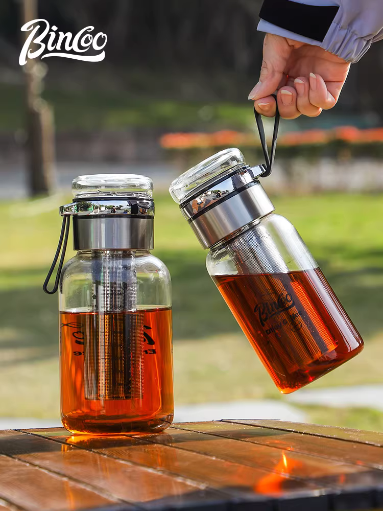 Bình pha cà phê lạnh Bincoo bằng kính, dùng được cho gia đình và ngoài trời, bình lọc cà phê lạnh bằng thép không gỉ 304 di động, bình đựng cà phê lạnh
