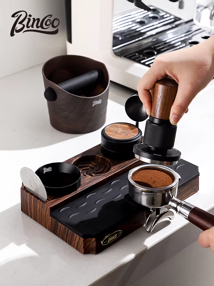 Bộ dụng cụ phân phối cà phê đa năng Bincoo vân gỗ kiểu Ý, lực ép không đổi, kích thước phổ thông 51/58mm