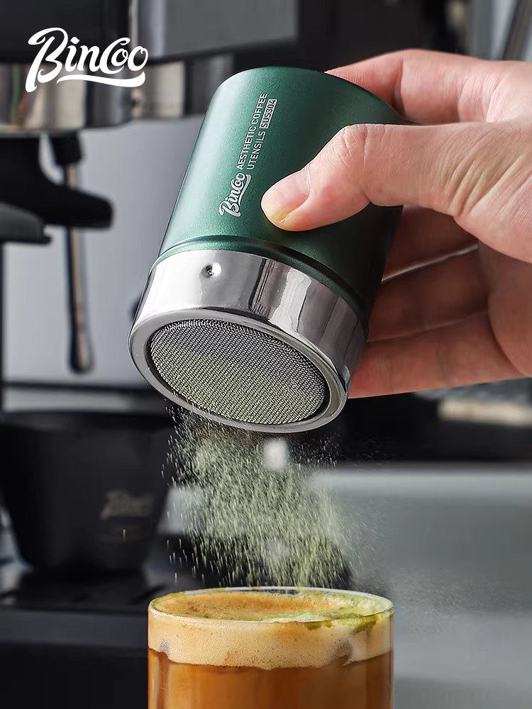 Bình đựng bột cà phê Bincoo bằng thép không gỉ 304, dụng cụ tạo hình latte, đựng bột ca cao, bột matcha, đường, dụng cụ rây làm bánh