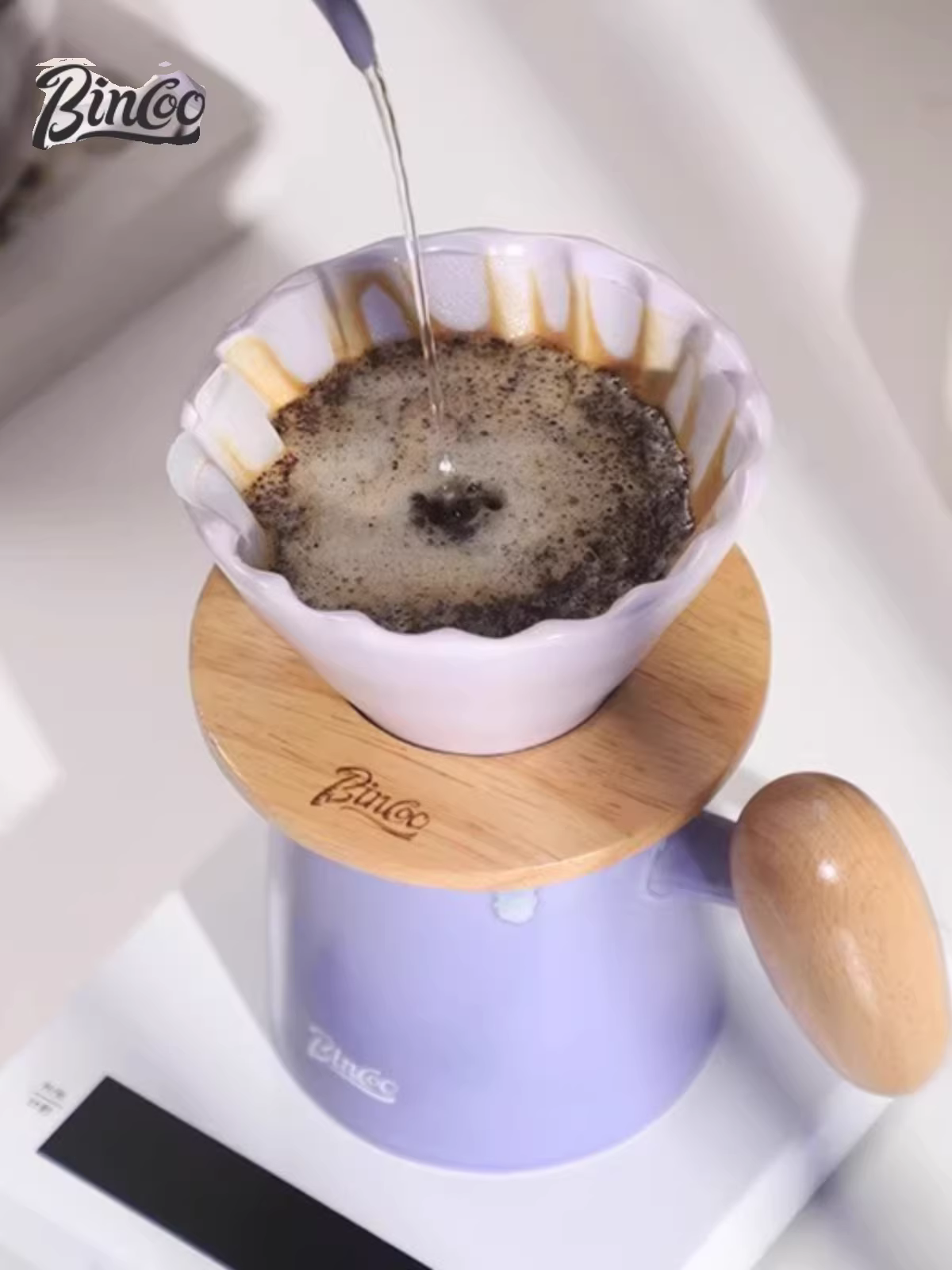 Bộ pha cà phê thủ công Bincoo bằng gốm, gồm dụng cụ lọc, máy xay cà phê cầm tay, bộ dụng cụ pha cà phê hoàn chỉnh.