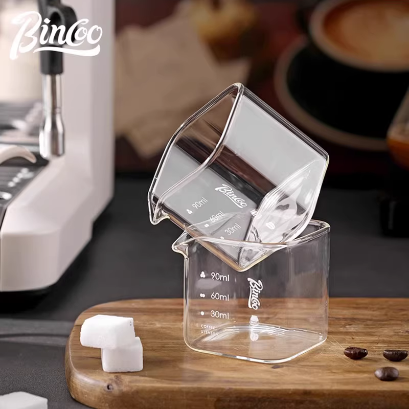 Cốc pha cà phê espresso kiểu Ý Bincoo, cốc thủy tinh có vạch chia, cốc nhỏ đựng sữa, bình đựng sữa, cốc đựng chất lỏng