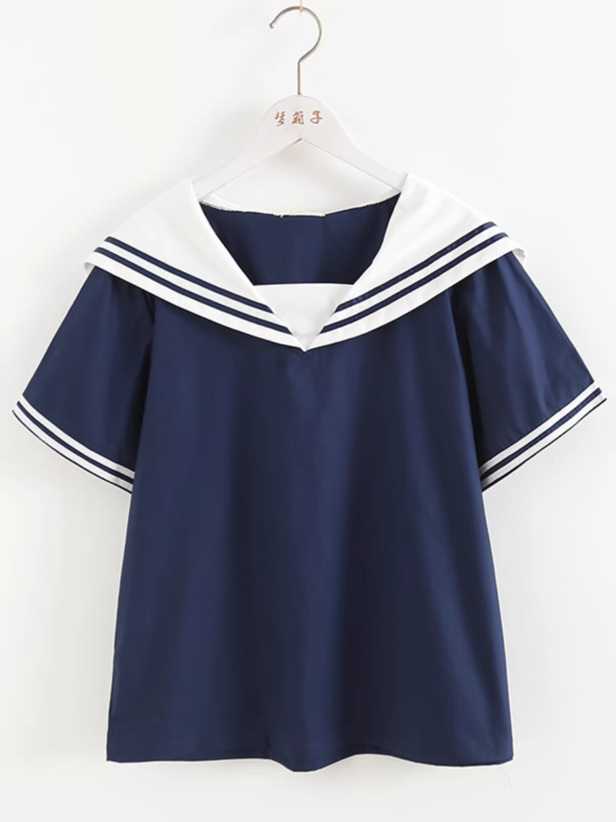 Áo sơ mi cotton phong cách Nhật Bản mùa hè mới Dream Box 2024 dành cho nữ, phối màu, cổ thủy thủ, tay ngắn, dáng rộng