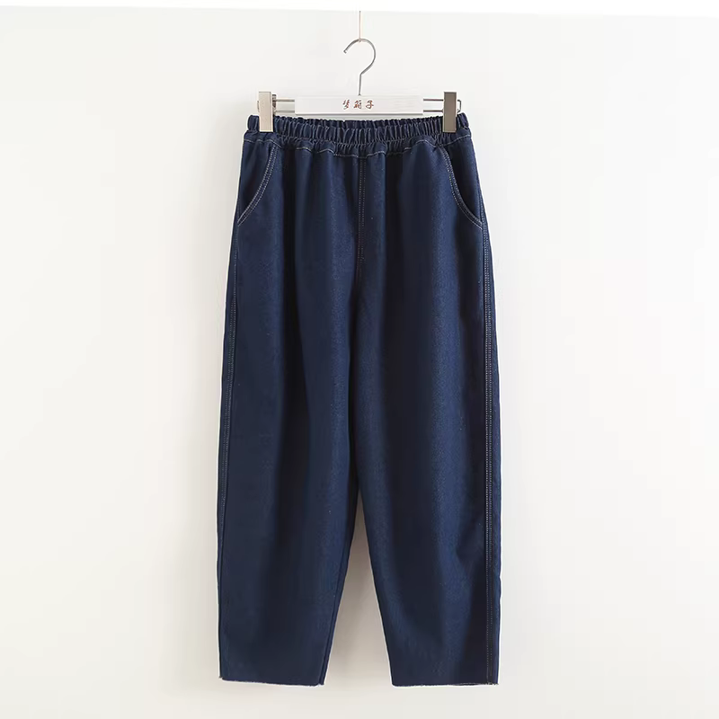 Quần jeans nữ dáng thẳng, cạp chun, chất liệu dày dặn, lót lông cừu, màu trơn, kiểu dáng ôm dáng, mùa đông 2023, thương hiệu Dream Box