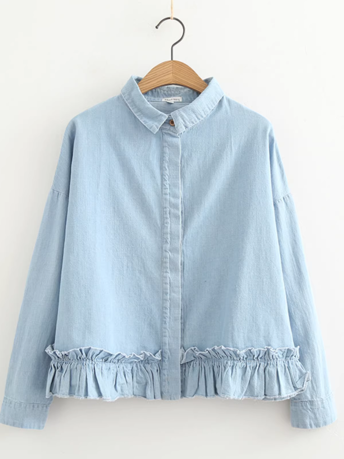 Áo sơ mi nữ Dream Box 2024 kiểu mới, chất liệu mềm mại, màu trơn, tay dài, thiết kế xếp ly, đa năng, dáng rộng, chất liệu denim.
