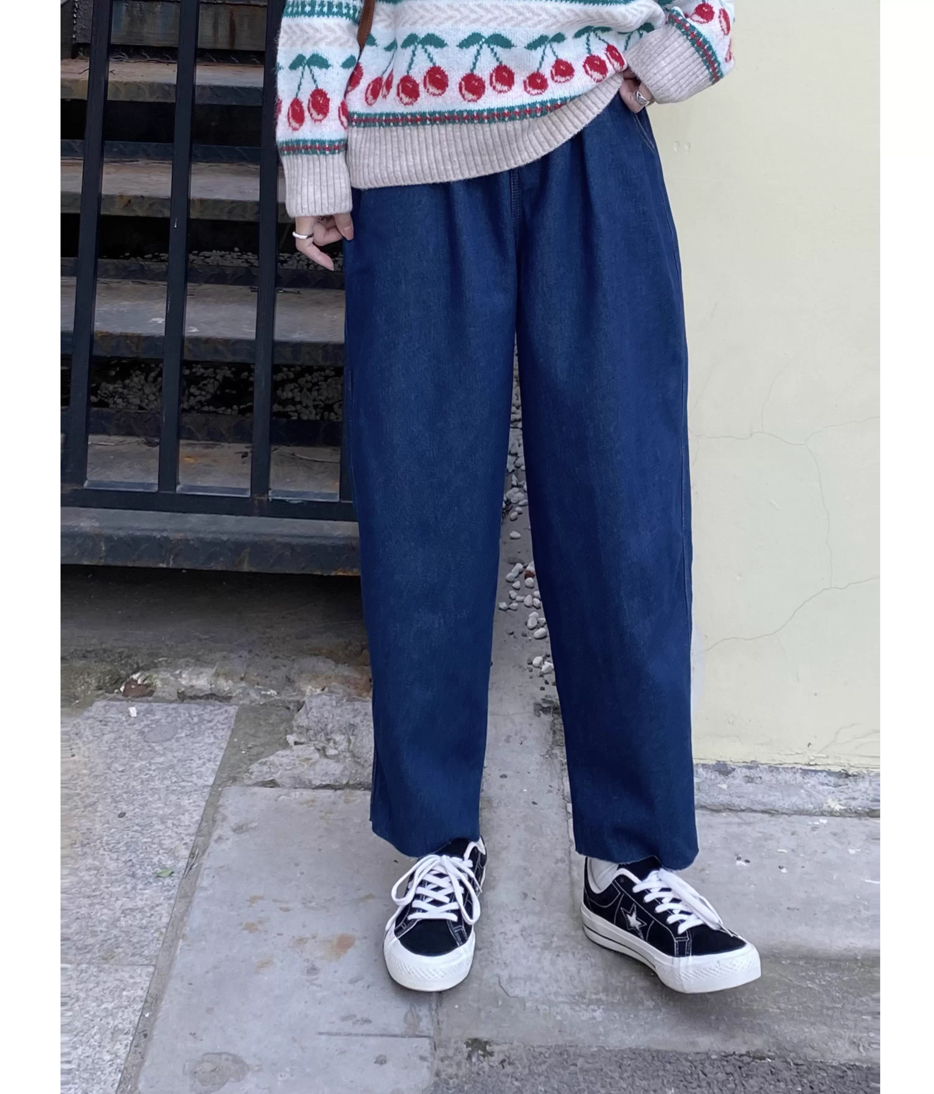 Quần jeans nữ dáng thẳng, cạp chun, chất liệu dày dặn, lót lông cừu, màu trơn, kiểu dáng ôm dáng, mùa đông 2023, thương hiệu Dream Box