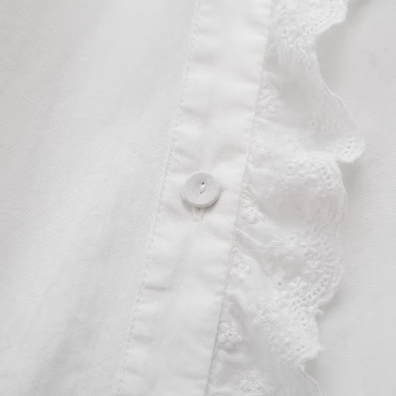 Dream Box 2022 Mùa Xuân Mới Áo Sơ Mi Cotton Thêu Hoa Ren Cổ Búp Bê Tay Dài Rời Thêu Áo Sơ Mi Trắng