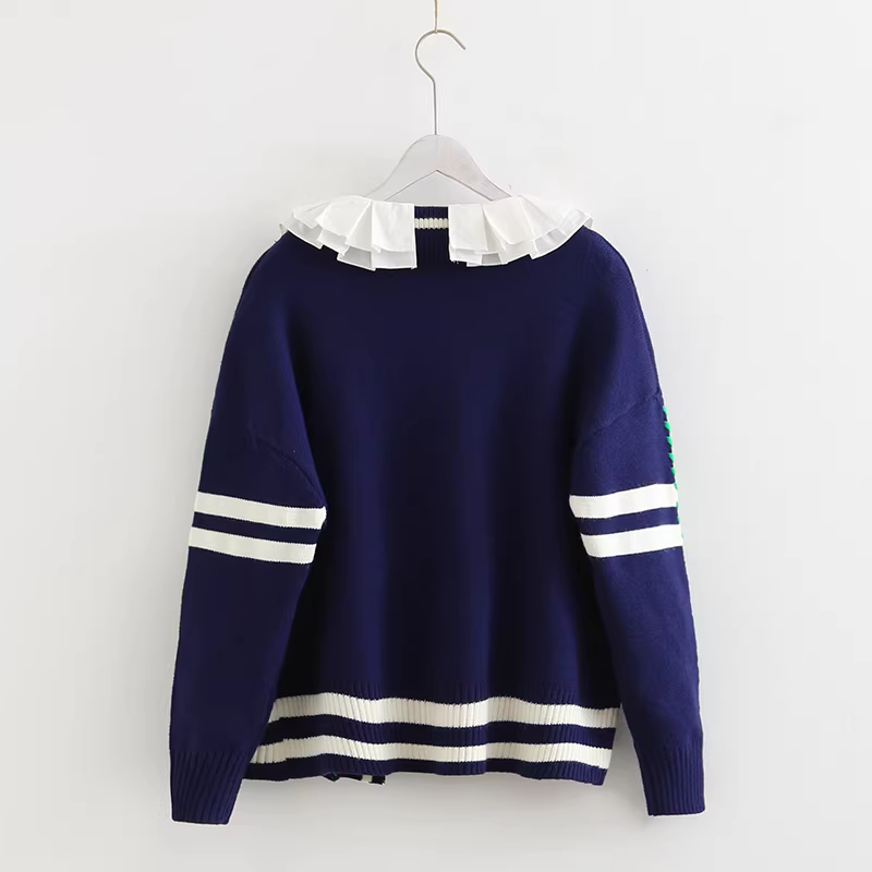 Áo khoác cardigan len dệt kim dáng rộng phối màu kiểu dáng mới Thu 2024 Dream Box dành cho học sinh, nữ sinh phong cách đại học