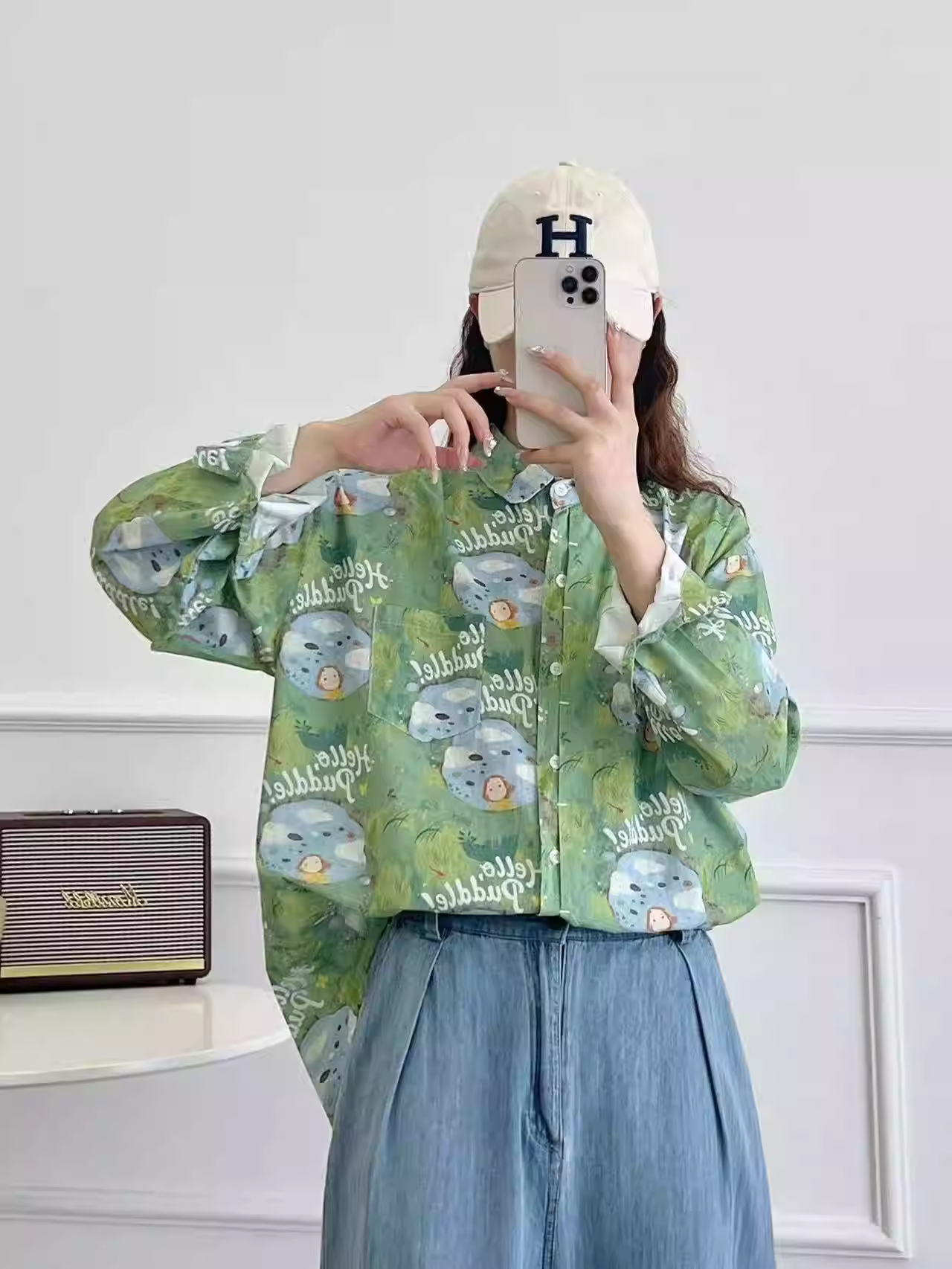 Áo thun cotton in hình anime nữ mùa thu Dream Box 2025, cổ trụ, tay dài, dáng rộng, trẻ trung