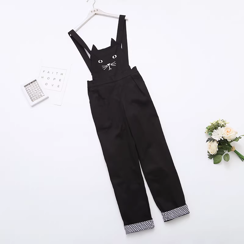 Dream Box 2021 Mới Mặt Mèo Dễ Thương Thêu Tai Nhọn Áo Liền Quần Nữ Đa Năng Slim Fit Cotton Quần Âu
