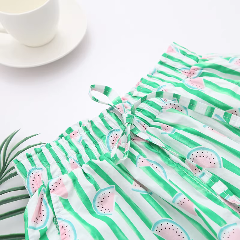 Dream Box 2023 Mùa Hè Mới Ngọt Ngào Thắt Nơ Quần Ống Suông Hoạt Hình In Hình Dưa Hấu Quần Short Sọc Thường Ngày