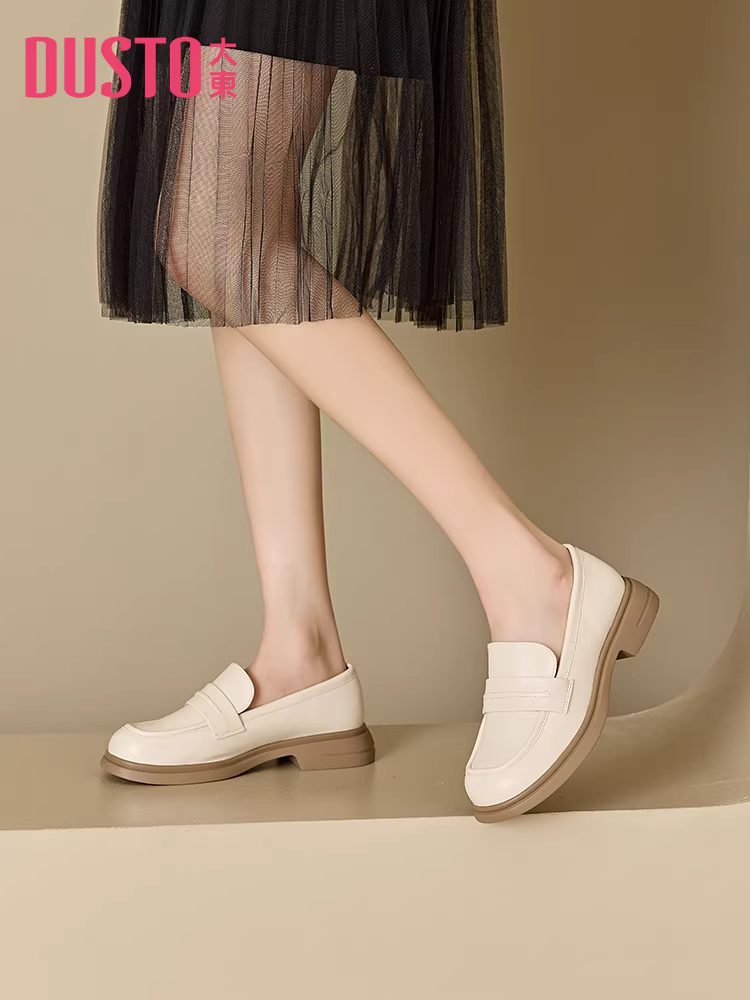 Giày lười trắng Dadong dành cho nữ 2025 kiểu Anh mới mùa thu đế dày đa năng đi làm chất liệu da đế mềm giày đơn