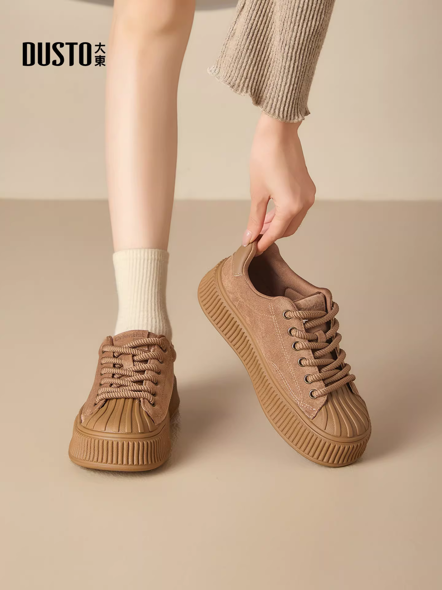 Giày thể thao Dadong retro nữ 2025 mới thu đông đế dày, giày thể thao thường ngày mũi vỏ sò, giày Melard nữ