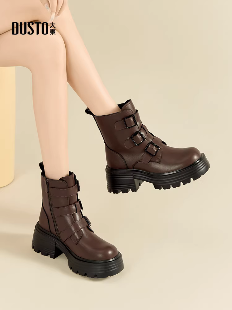 Giày bốt Martin đế dày Dadong dành cho nữ 2025 màu nâu mới kiểu Melard, giày bốt đi xe máy, giày bốt Chelsea cổ ngắn retro