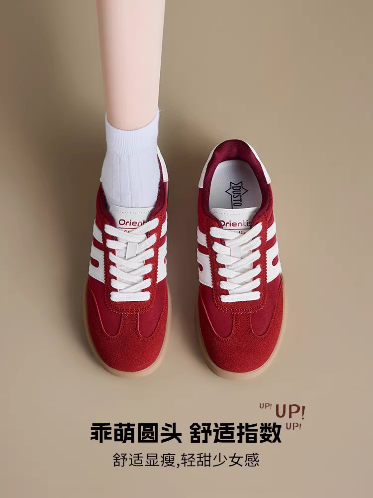 Giày thể thao màu đỏ phong cách nổi tiếng dành cho nữ, giày nữ thu đông 2025 mới, giày thể thao cổ điển, phong cách giản dị.