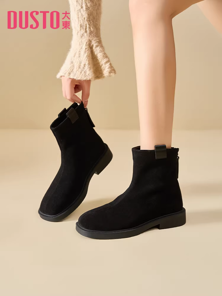 Giày bốt cổ ngắn Dadong dành cho nữ, kiểu mới thu đông 2025, mẫu giày bán chạy nhất năm nay, giày bốt nữ mũi tròn co giãn ôm dáng.