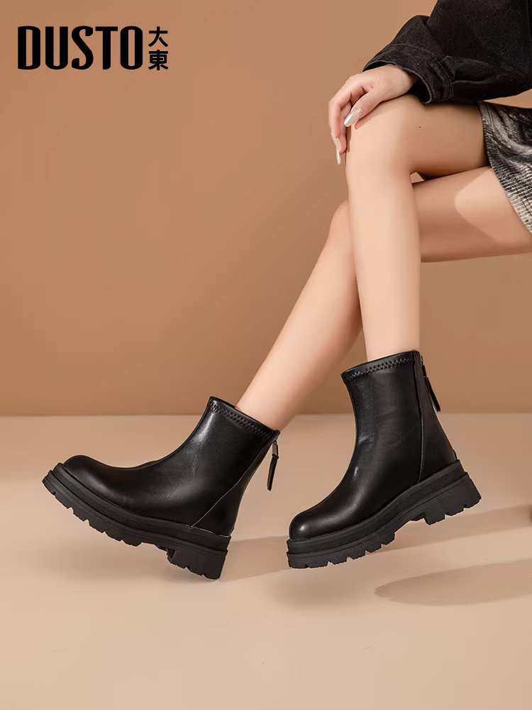 Giày bốt đế dày Dadong dành cho nữ, kiểu mới thu đông 2025, màu cà phê, kiểu Melard, bốt nữ ôm dáng co giãn, kiểu Martin.