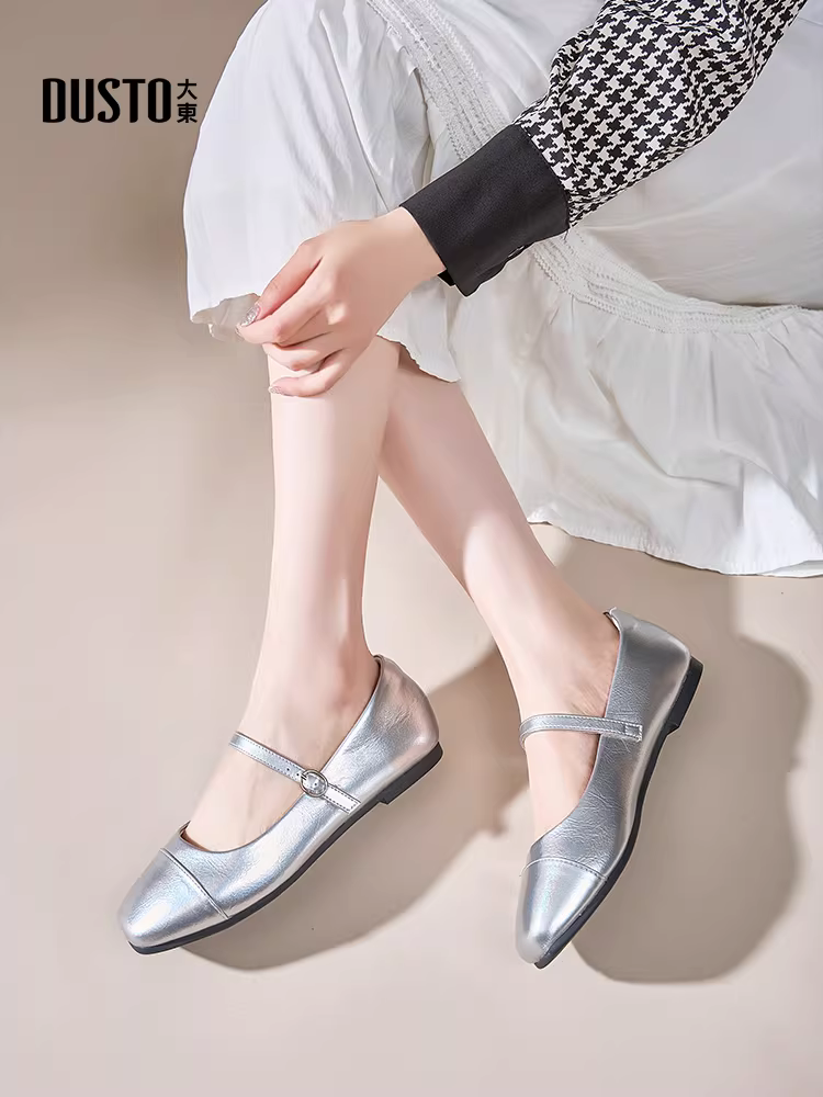 Giày Mary Jane đế thấp màu đỏ Dadong dành cho nữ 2025, giày nữ mùa thu mới, giày cưới, giày cô dâu, giày mũi nông đẹp mắt, giày đơn giản