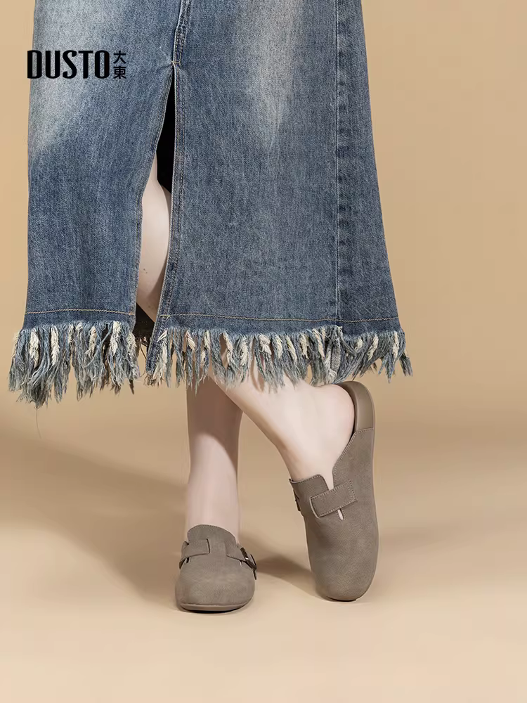 Dép nửa kín kiểu Birkenstock đế dày Dadong dành cho nữ, mẫu mới phổ biến mùa thu đông 2025, dép kín mũi, giày kiểu Birkenstock đi ngoài trời.