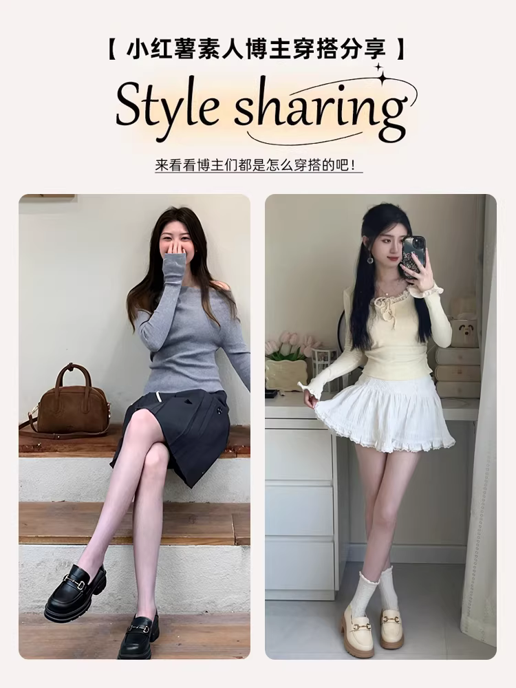 Giày lười đế dày Dadong dành cho nữ, giày nữ kiểu dáng mới mùa thu đông 2025, giày da nhỏ màu trắng đa năng phong cách Anh Quốc.