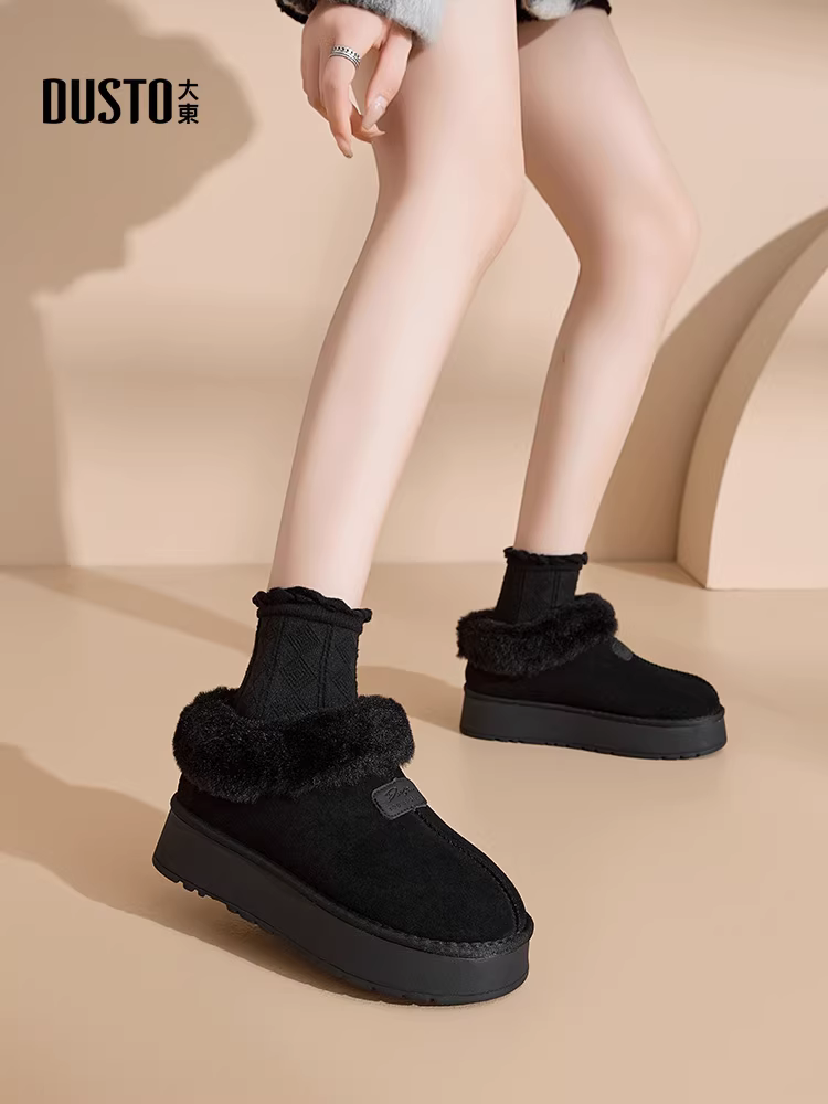 Giày bốt nữ đế dày mùa đông 2025 kiểu mới, giày lười ngoài trời, giày lông mềm mại có lớp lót lông thú và giày cotton dày dặn dành cho nữ