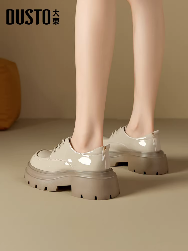 Giày lười đế dày Dadong dành cho nữ 2025, kiểu Anh mới mùa thu đông, đa năng, giày da nhỏ, da bóng, gót dày, giày đơn, giày JK