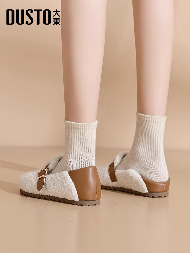 Giày lười nữ mùa đông 2025 kiểu mới, giày bệt cotton kiểu Birkenstock có lớp lót lông mềm