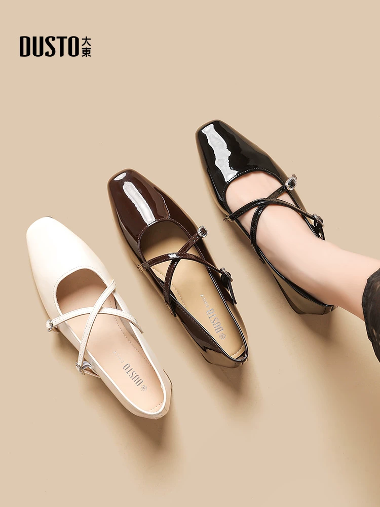 Giày đơn nữ màu đen kiểu Pháp Dadong, mẫu mới mùa thu 2025, gót dày, giày Mary Jane đế bằng, thích hợp đi ngoài trời, giày ba lê.