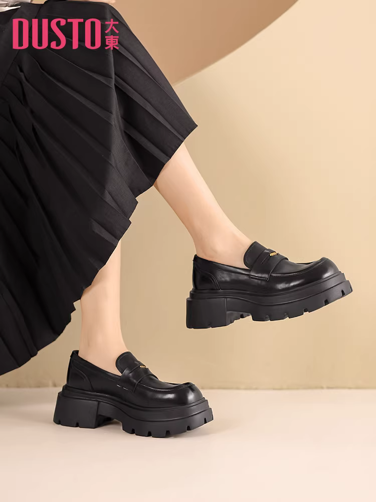 Giày lười nữ đế dày, kiểu mới thu đông 2025, giày da nhỏ kiểu Anh, giày đơn tăng chiều cao cho nữ nhỏ nhắn, giày đế xuồng.