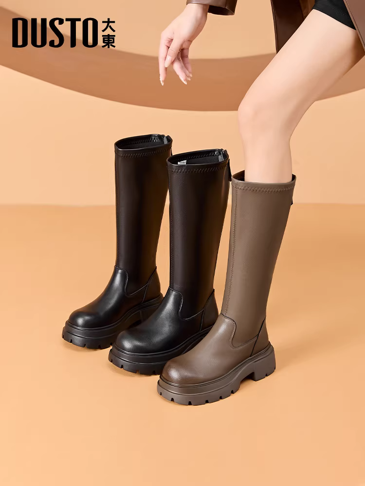 Giày bốt cao cổ dáng ngắn Dadong dành cho nữ, mẫu mới thu đông 2025, đế dày, kiểu dáng đi cưỡi ngựa, bốt cao, bốt Melard, phong cách nữ tính