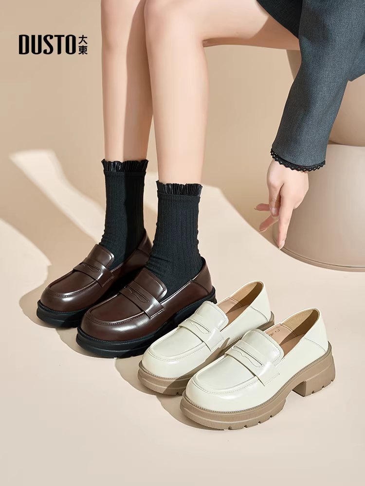 Giày lười nữ đế dày tăng chiều cao, kiểu mới thu đông 2025, giày nữ kiểu lười, đế mềm, giày da mũi tròn đa năng.