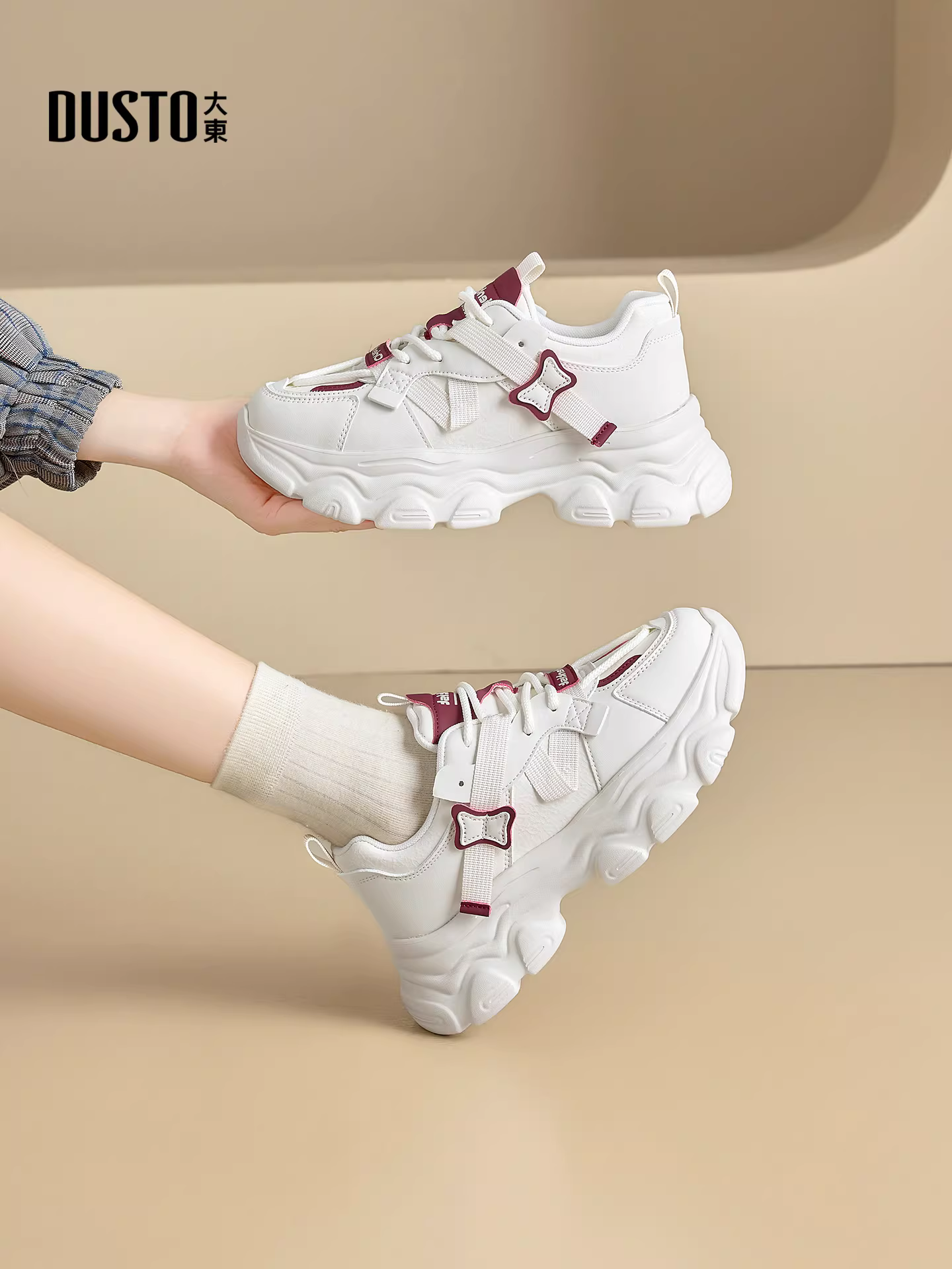 Giày thể thao đế dày cho nữ, mẫu mới thu đông 2025, giày trắng đa năng, giày tăng chiều cao, giày thể thao.