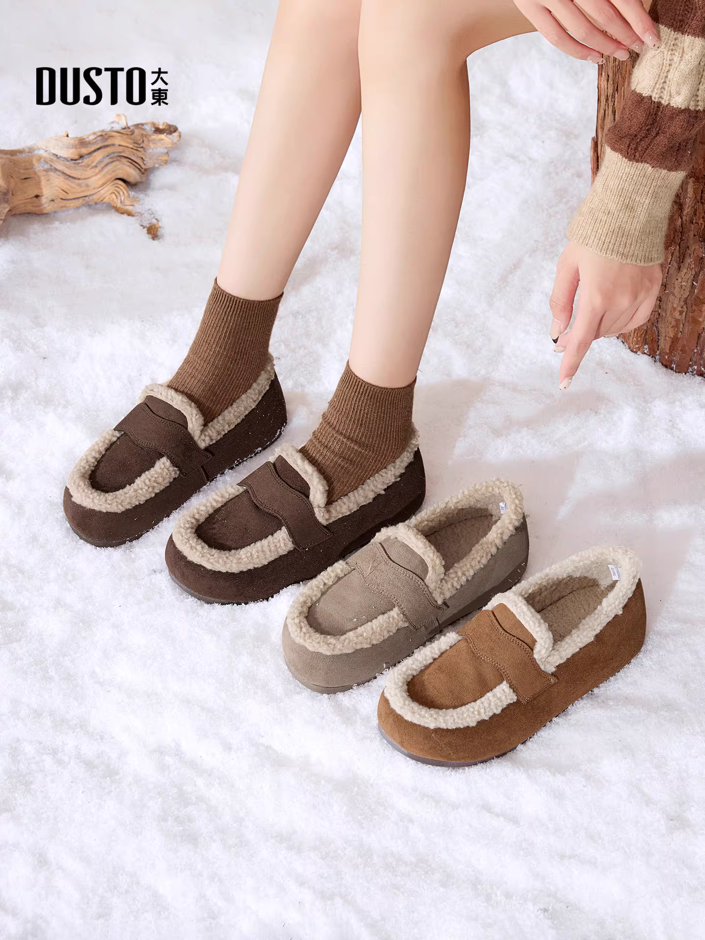 Giày bông ấm áp dành cho nữ với lớp lót lông mềm, giày lông mùa đông mới năm 2025 kiểu dáng retro, kiểu Birkenstock.