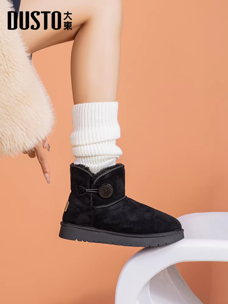 Giày bốt đi tuyết lót lông cừu Dadong dành cho nữ, kiểu dáng bán chạy mùa đông mới 2025, giày siêu đẹp, giày cotton đế dày kiểu bánh mì.