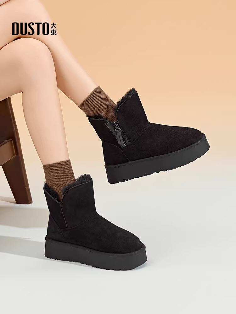 Giày bốt đi tuyết lót lông Dadong dành cho nữ, mùa đông 2025, kiểu mới đế dày lót lông cừu, bốt ngắn, bốt cotton, giày cotton giữ ấm.
