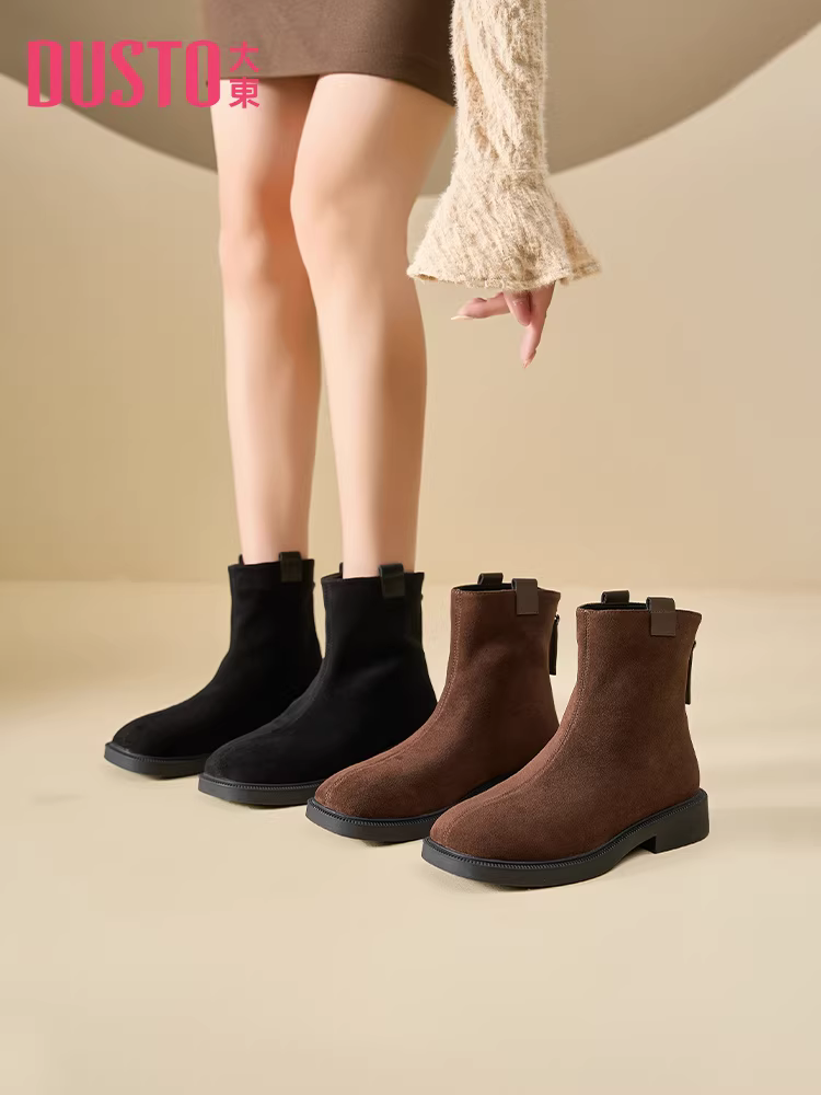Giày bốt cổ ngắn Dadong dành cho nữ, kiểu mới thu đông 2025, mẫu giày bán chạy nhất năm nay, giày bốt nữ mũi tròn co giãn ôm dáng.