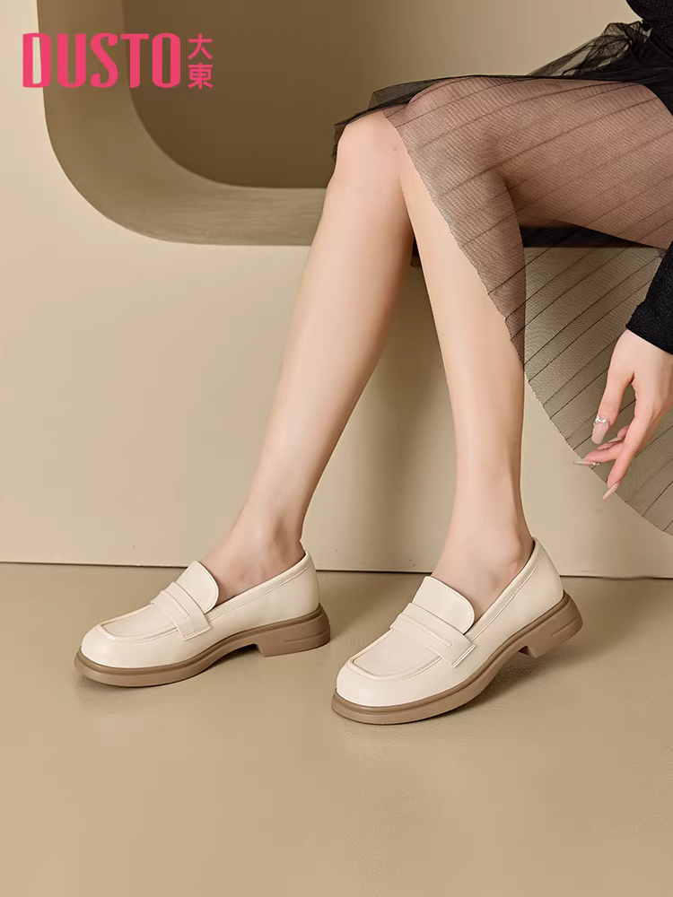 Giày lười trắng Dadong dành cho nữ 2025 kiểu Anh mới mùa thu đế dày đa năng đi làm chất liệu da đế mềm giày đơn